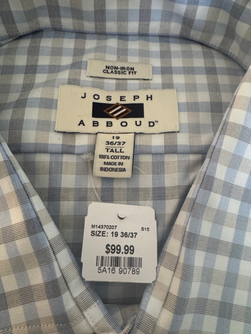 Joseph Abboud Non-Iron Dress Shirt Blue Plaid Classic Fit 19 36/37 Tall NWT - Picture 2 of 5